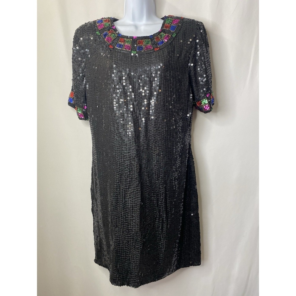 Vintage Jewel Queen Womens Dress‎ Size Large Flapper Gala Sequins Prom Hoco LBD
